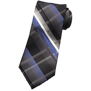 Van Heusen 100% Silk Neck Tie Geometric Plaid Blue, Black, Gray Mens Office Wear